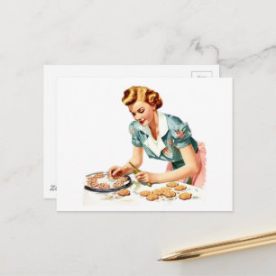 Carte Postale Dame Rétro Cuisinant des Cookies
