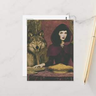 Carte Postale Dame Rétro Prenant une Tarte avec le Loup