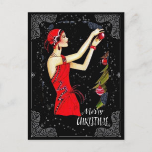 Carte Postale Dame rétro vintage Art Déco de Noël