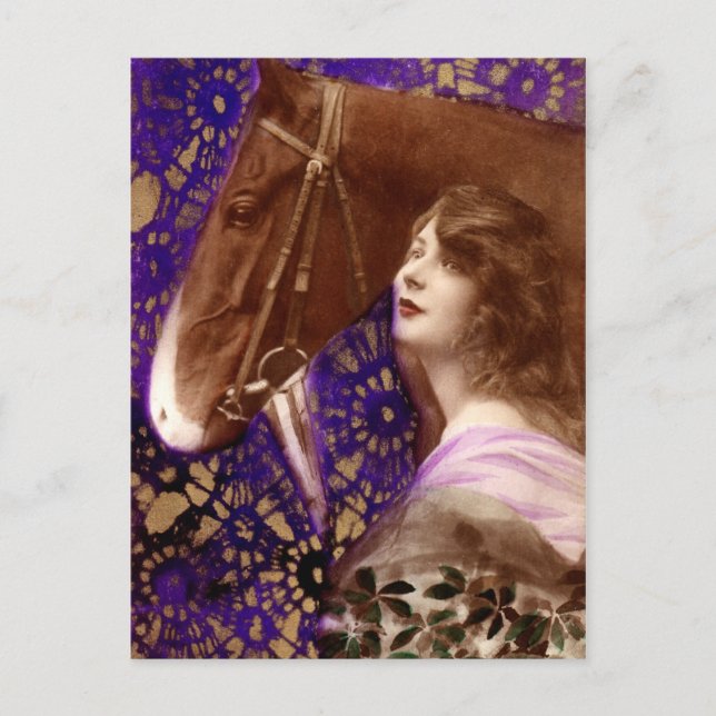 Carte Postale Dame romantique à cheval (Devant)
