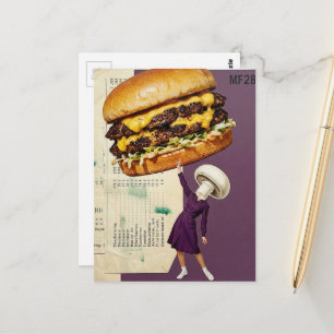 Carte Postale Dame Silencieux Champignon Cheeseburger Collage