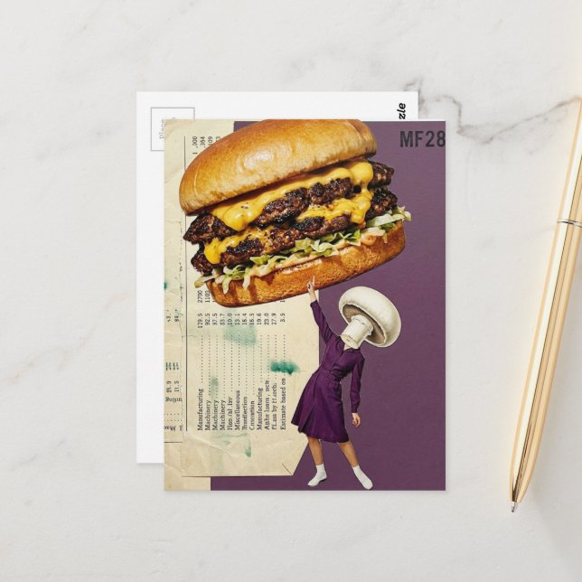 Carte Postale Dame Silencieux Champignon Cheeseburger Collage (Devant/Arrière en situation)