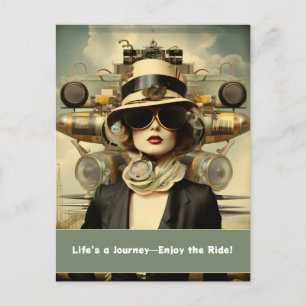 Carte Postale Dame Steampunk La vie est un voyage—Profitez de la