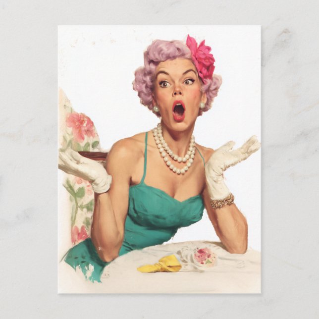 Carte Postale Dame Surprise Glamour Rétro (Devant)