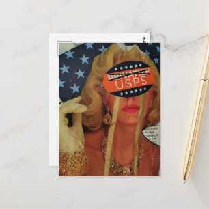 Carte Postale Dame surréaliste pleure des larmes d'or Collage