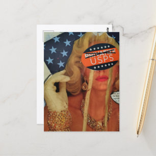Carte Postale Dame surréaliste pleure des larmes d'or Collage