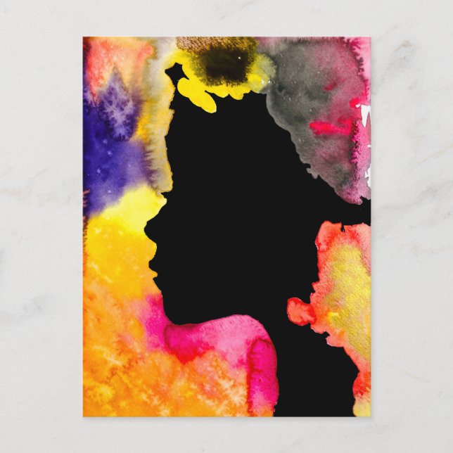 Carte Postale Dame tournesol silhouette art aquarelle (Devant)