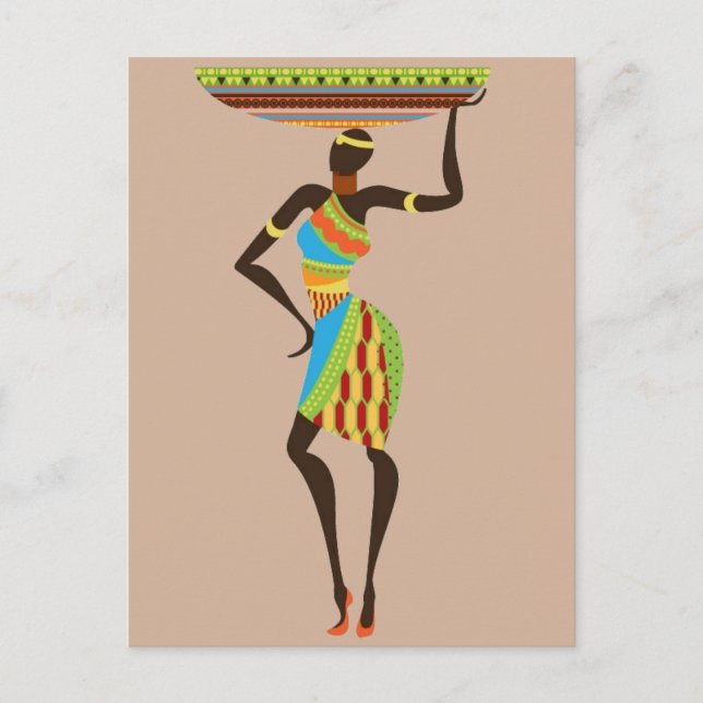 Carte Postale Dame tribale africaine avec l'art tribal corbeille (Devant)