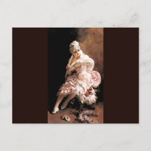 Carte Postale Dame victorienne avec fleurs et masque