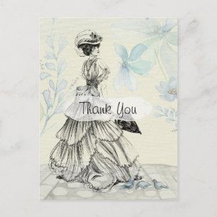 Carte Postale Dame Victorienne Branchée Vintage Merci