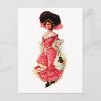 Carte Postale Dame victorienne en Robe Rose