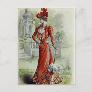 Carte Postale Dame victorienne - Mode française Vintage - Red Dr