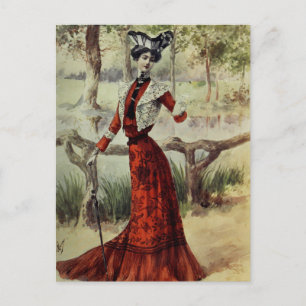 Carte Postale Dame victorienne - Mode française Vintage - Robe r