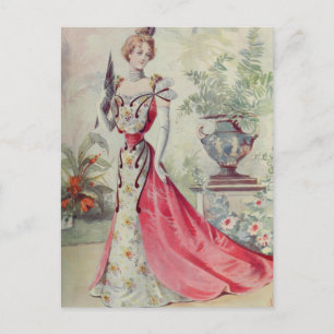 Carte Postale Dame victorienne - Robe Vintage rose mode