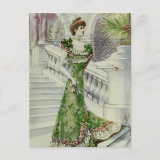 Carte Postale Dame victorienne - Robe Vintage Verte Mode