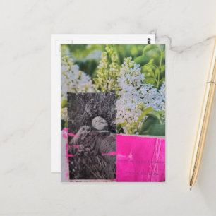 Carte Postale Dame Vintage dans le collage de fleurs