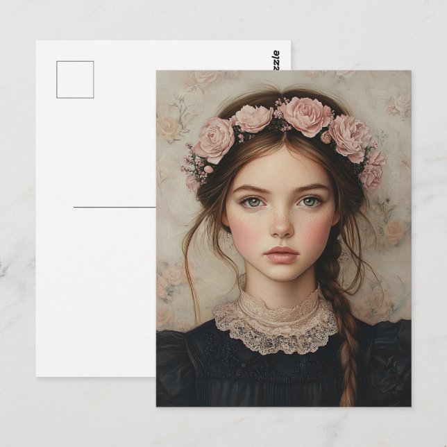 Carte Postale Dame Whimsical dans un portrait de la Couronne Fle (Devant / Derrière)