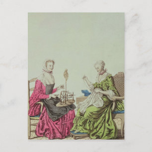 Carte Postale Dames à filer et à coudre, c.1765