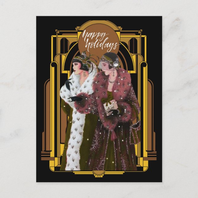 Carte Postale Dames Art Déco Rétro Noël (Devant)