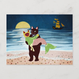 Carte postale d'amour de chat et de chat sirène