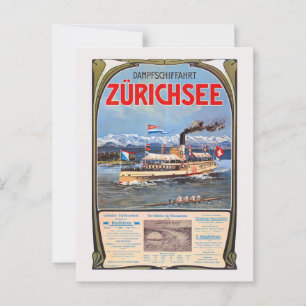 Carte Postale Dampfschiffahrt Zürichsee Poster vintage 1900