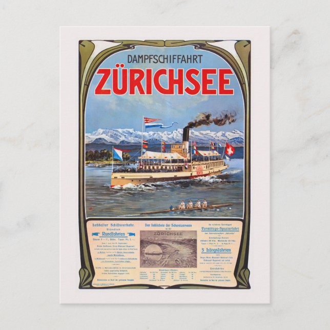 Carte Postale Dampfschiffahrt Zürichsee Poster vintage 1900 (Devant)