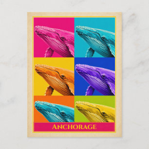 Carte postale d'Anchorage Alaska Baleine Vintage