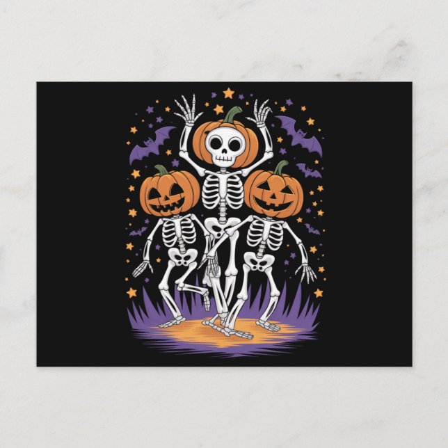 Carte Postale Dancing Skeleton Halloween Citrouille (Devant)
