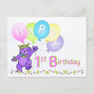 Carte Postale Dancing Teddy Bear 1er anniversaire