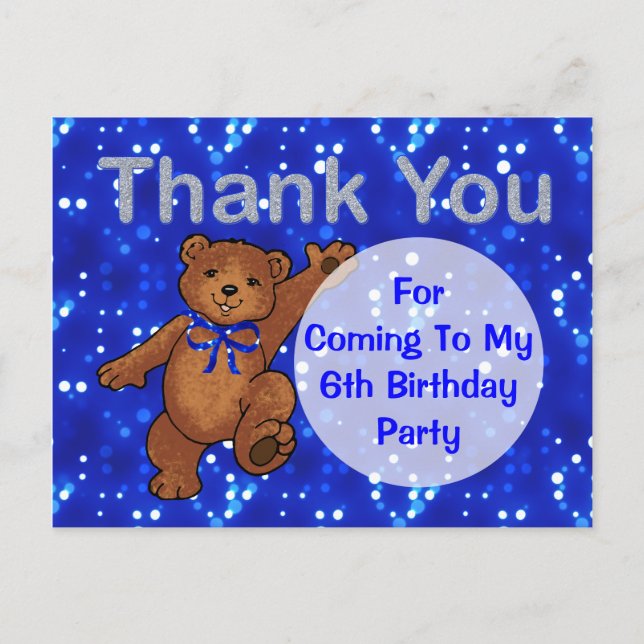 Carte Postale Dancing Teddy Bear 6e anniversaire Merci de fête (Devant)