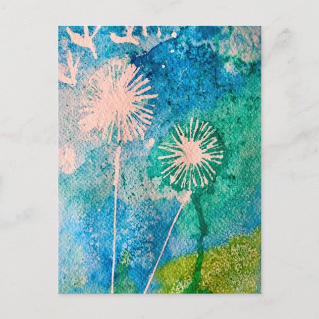 Carte Postale Dandelion aquarelle abstraite peinte (Devant)