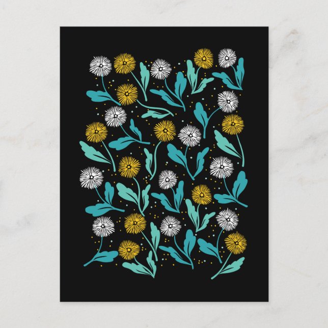 Carte Postale Dandelion de printemps Fleurs et design Feuille (Devant)