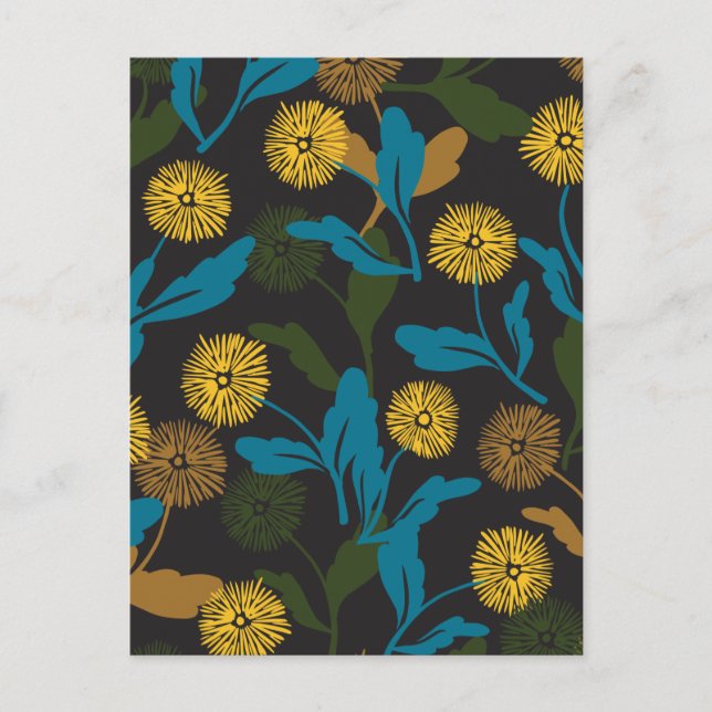 Carte Postale Dandelion motif floral noir ver (Devant)