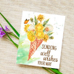 Carte Postale Dandelion souhaite<br><div class="desc">Dandelion aimerait bien penser à vous modèle de carte postale. Bouquet de pandelions en fleurs,  boules de bouffées de pandelion,  un petit papillon dans un cône gaufre glacé.</div>