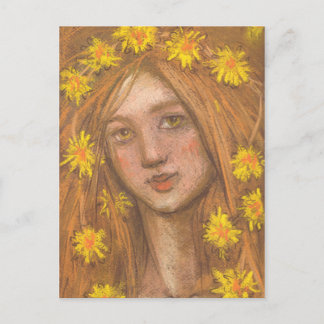 Carte Postale Dandelions Fleur, Blonde Girl et Fleurs Peinture