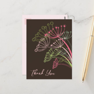 Carte Postale Dandelions roses doux Merci blanc