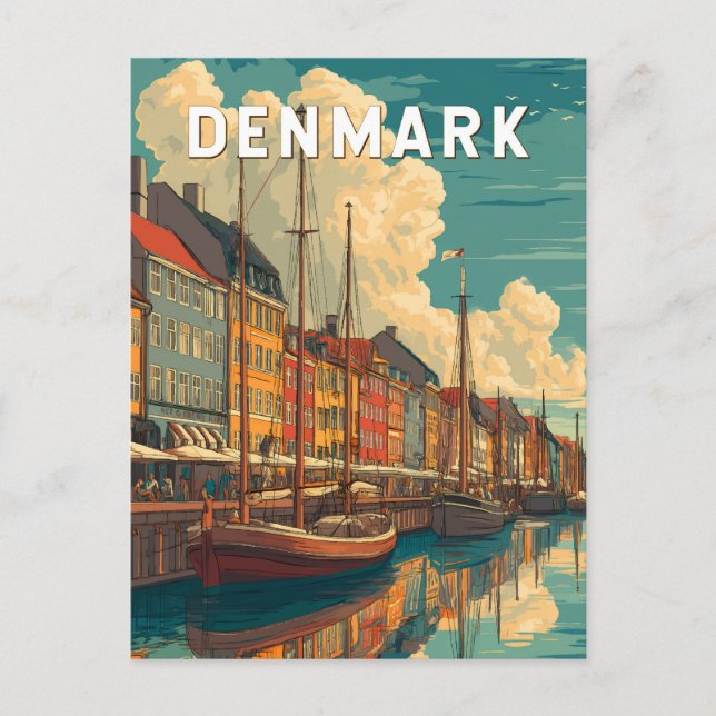 Carte Postale Danemark Illustration Voyage Art Vintage (Devant)