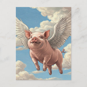 Carte postale d'animaux ange cochons volants migno