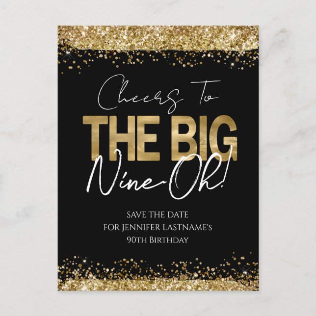 Carte postale d'anniversaire 90 ans or noir Enregi (Devant)