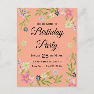 Carte postale d'anniversaire à l'aquarelle florale