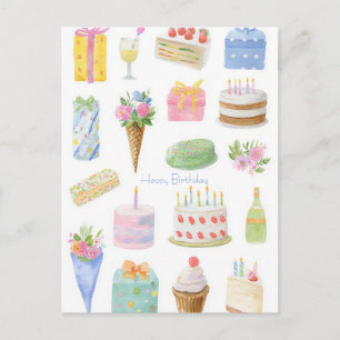 Carte postale d'anniversaire aquarelle