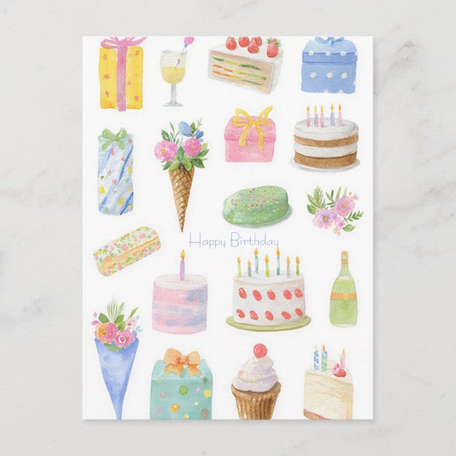 Carte postale d'anniversaire aquarelle (Devant)