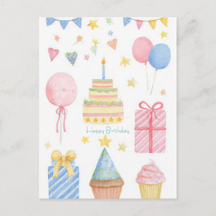 Carte postale d'anniversaire aquarelle