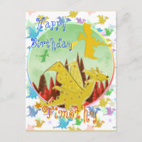 Carte postale d'Anniversaire aux dragons de dessin