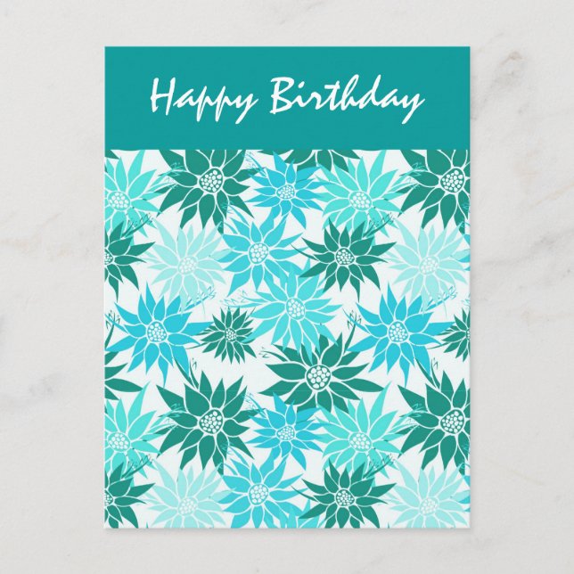 Carte postale d'anniversaire aux fleurs turquoise (Devant)