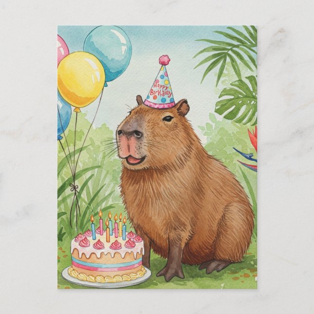 Carte postale d'anniversaire avec un capybara mign (Devant)