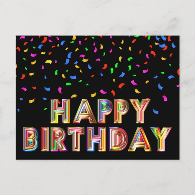Carte postale d'anniversaire colorée de confettis  (Devant)
