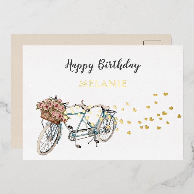 carte postale d'anniversaire de bicyclette en tand (Recto/Verso)
