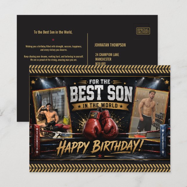 Carte postale d'anniversaire de boxe personnalisée (Devant / Derrière)