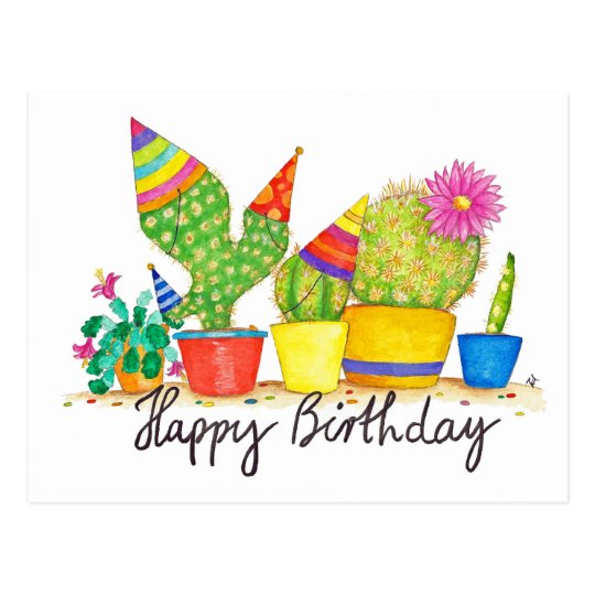 Carte Postale D Anniversaire De Cactus Par Nicole Zazzle Fr